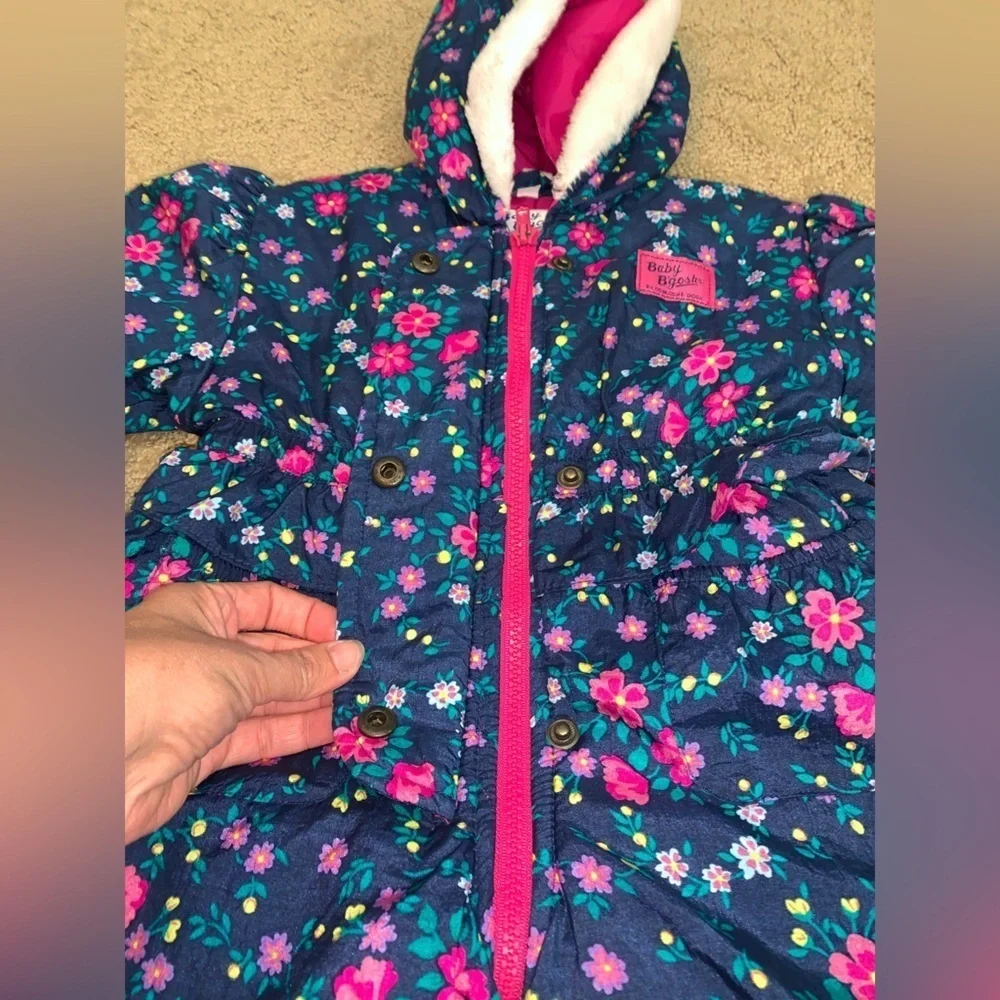 Oshkosh baby b’gosh girls Floral One Piece Snowsuit  Navy Pink floral 12 mo